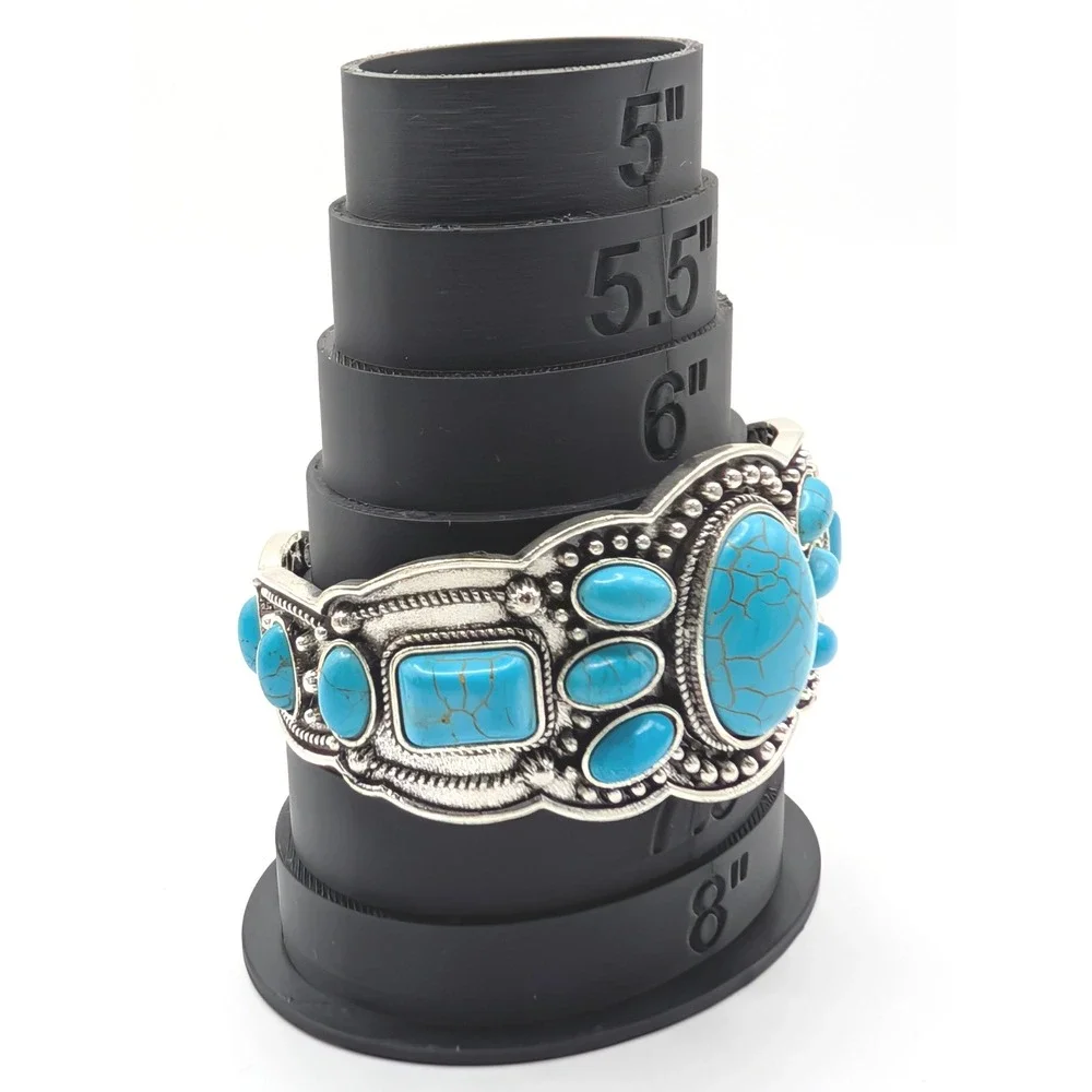 Boho Turquoise Style Cuff Bracelet Silver Tone Southwestern Statement Bangle